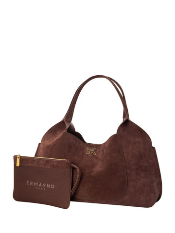 Borsa a Mano Shopper in Suede con Logo in Metallo