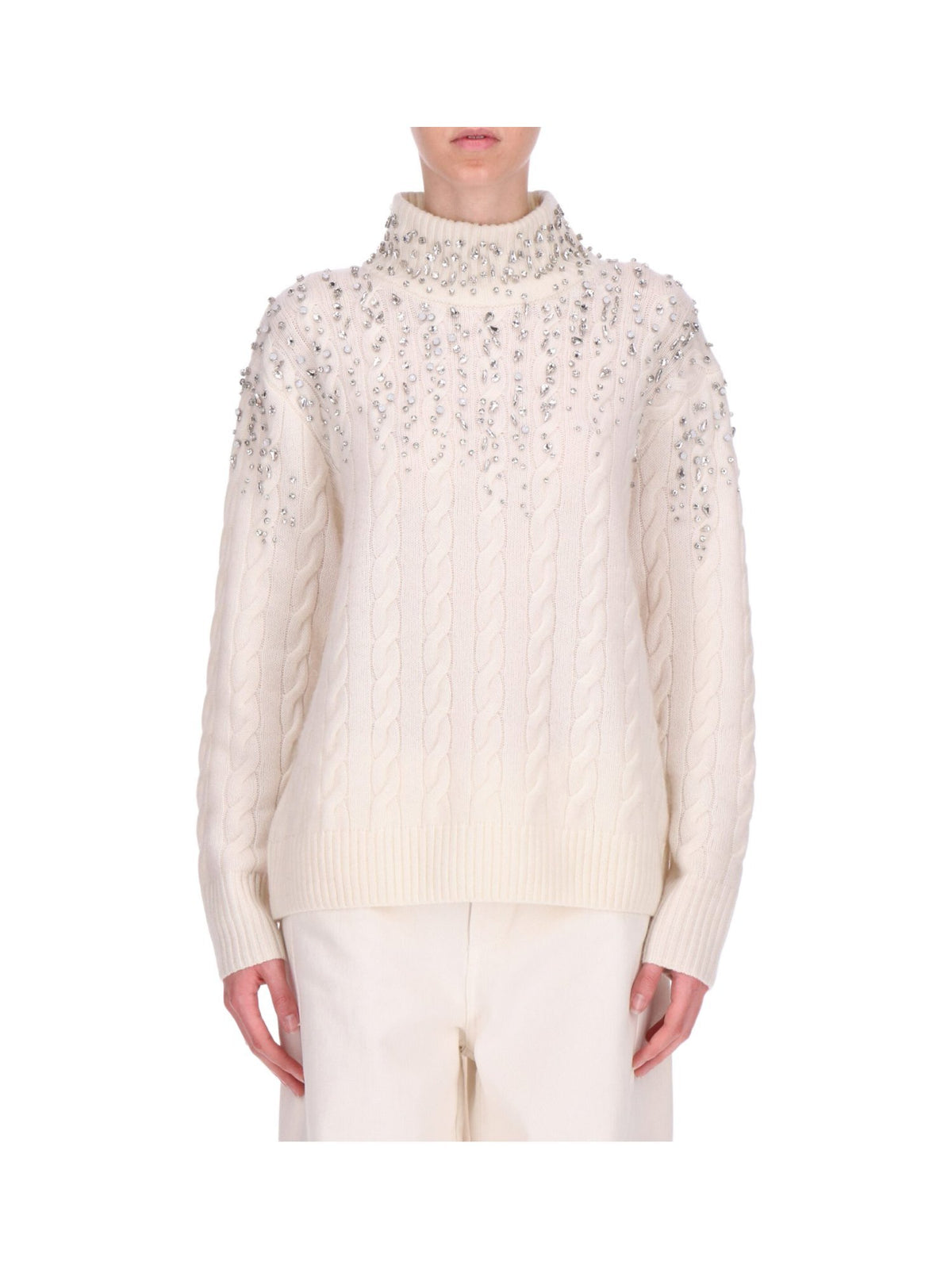 Dolcevita a Trecce in Misto Cashmere con Cristalli