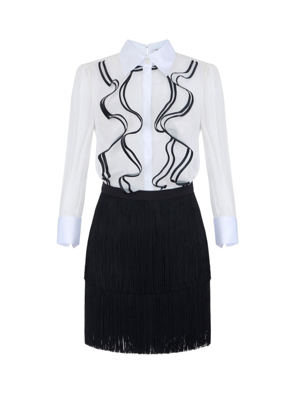 Abito in georgette con ruches e frange