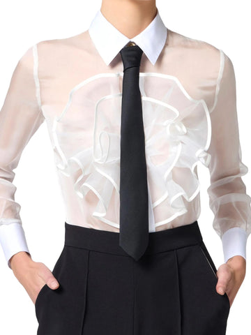 Elisabetta Franchi Camicia in seta con ruches e cravatta