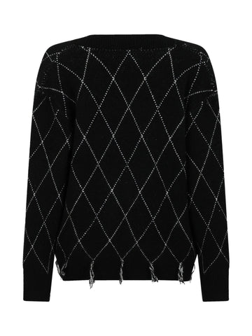 Cardigan Scollo a V con Motivo a Rombi