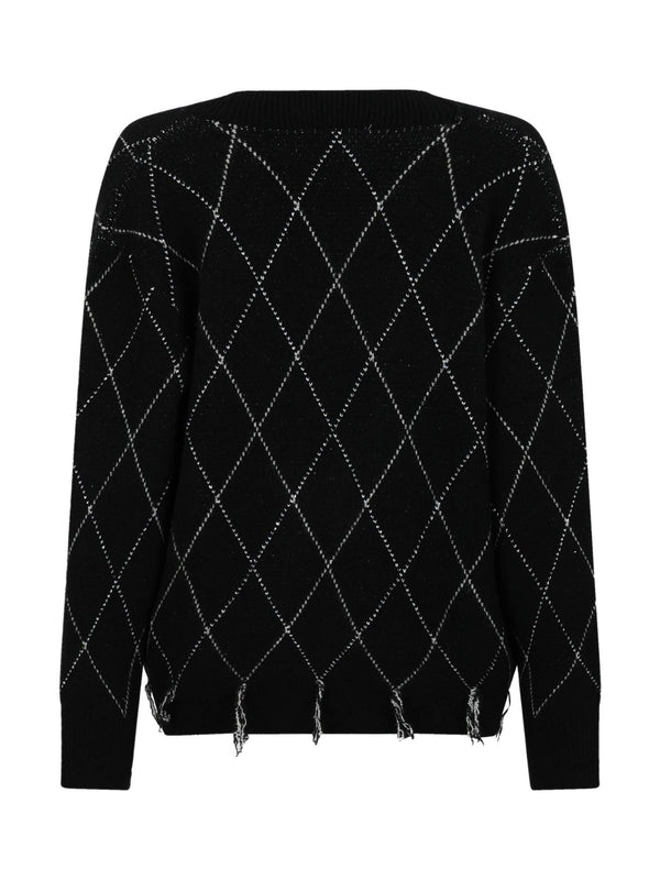 Cardigan Scollo a V con Motivo a Rombi