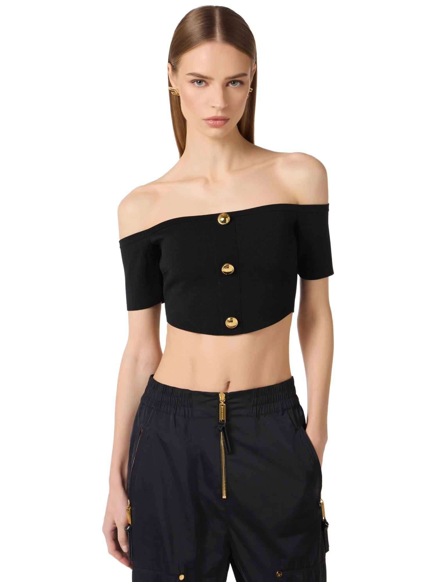 Elisabetta Franchi Top con bottoni gioiello