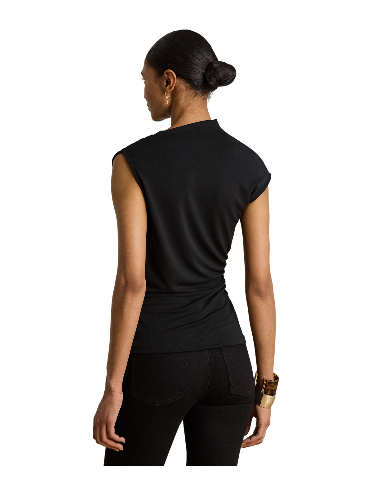 Top a collo alto in jersey elasticizzato arricciato