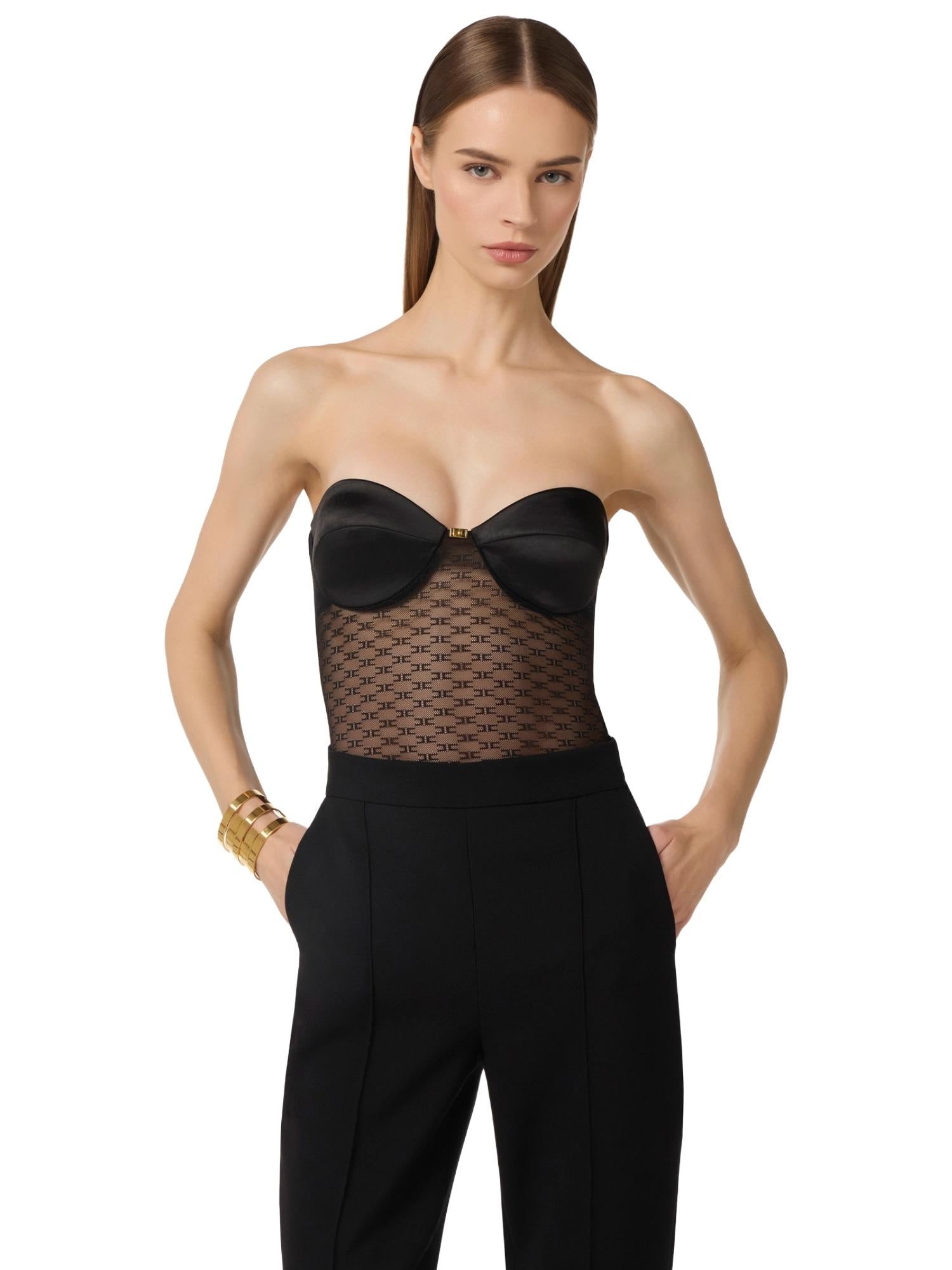 Elisabetta Franchi Body con tulle logato