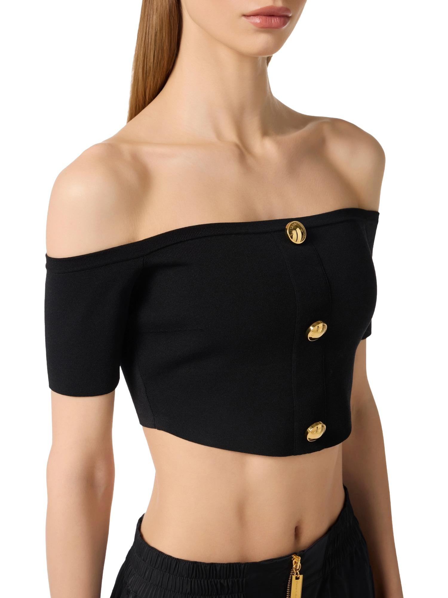 Elisabetta Franchi Top con bottoni gioiello