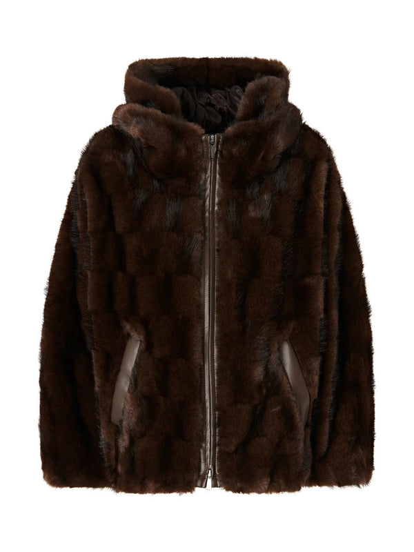 Giacca blouson effetto pelliccia con cappuccio