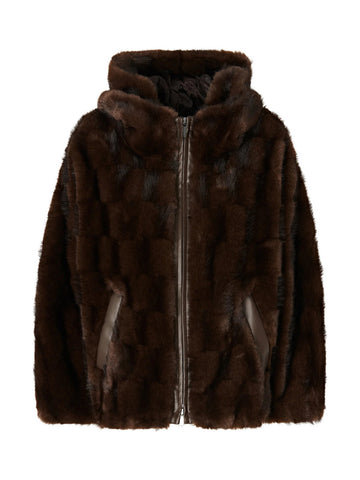 Giacca blouson effetto pelliccia con cappuccio