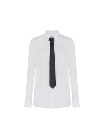Elisabetta Franchi Camicia in seta con ruches e cravatta