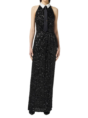 Elisabetta Franchi Abito Red Carpet in paillettes con cravatta