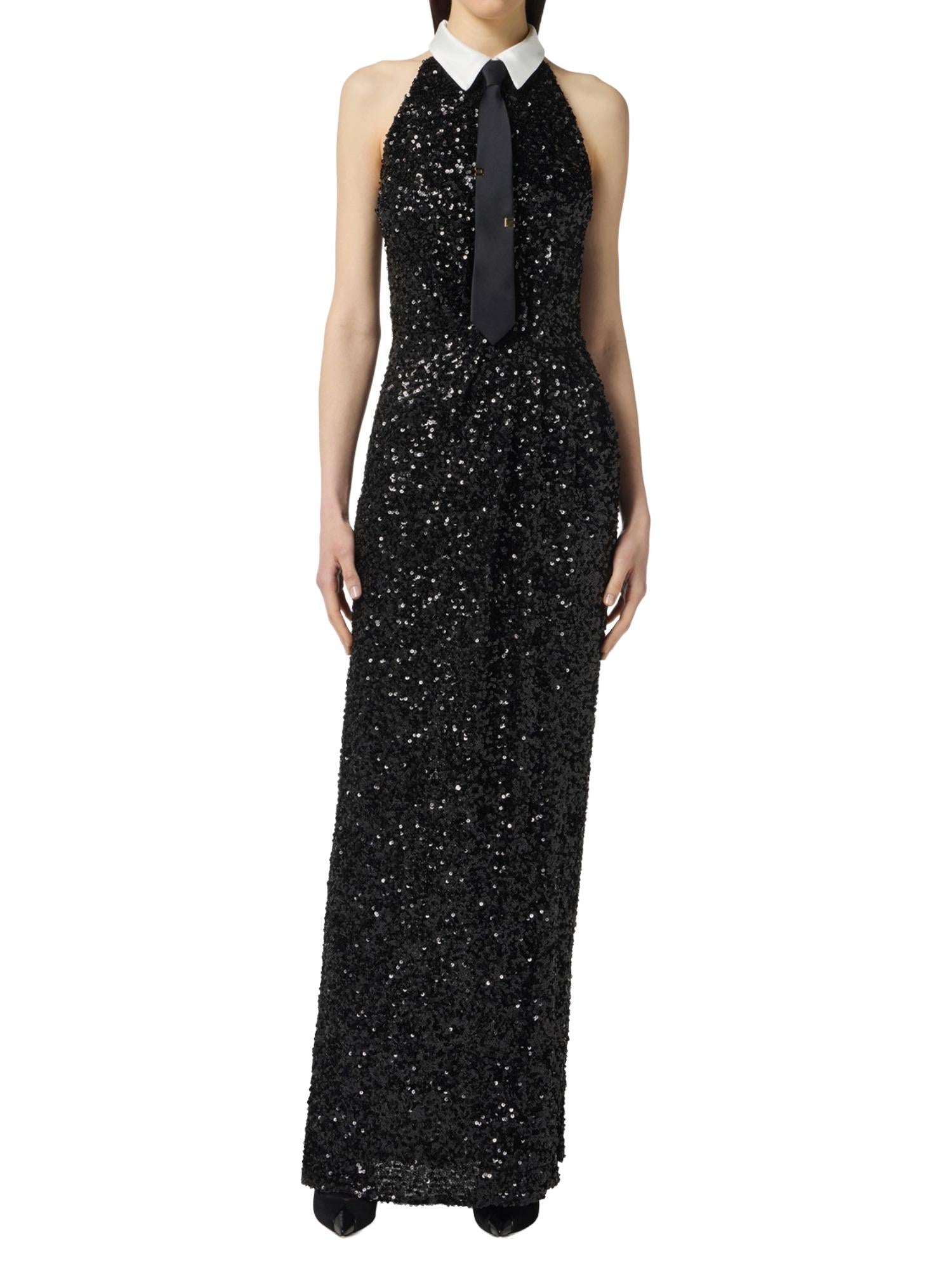 Elisabetta Franchi Abito Red Carpet in paillettes con cravatta