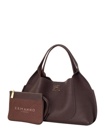 Borsa a Mano con Tracolla in Pelle Martellata Logo in Metallo