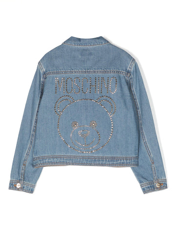 Moschino Giacca di jeans con Teddy Bear in strass