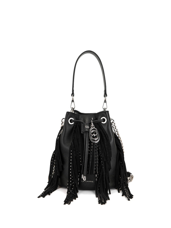 Borsa Secchiello Rock con Dettagli Metallici