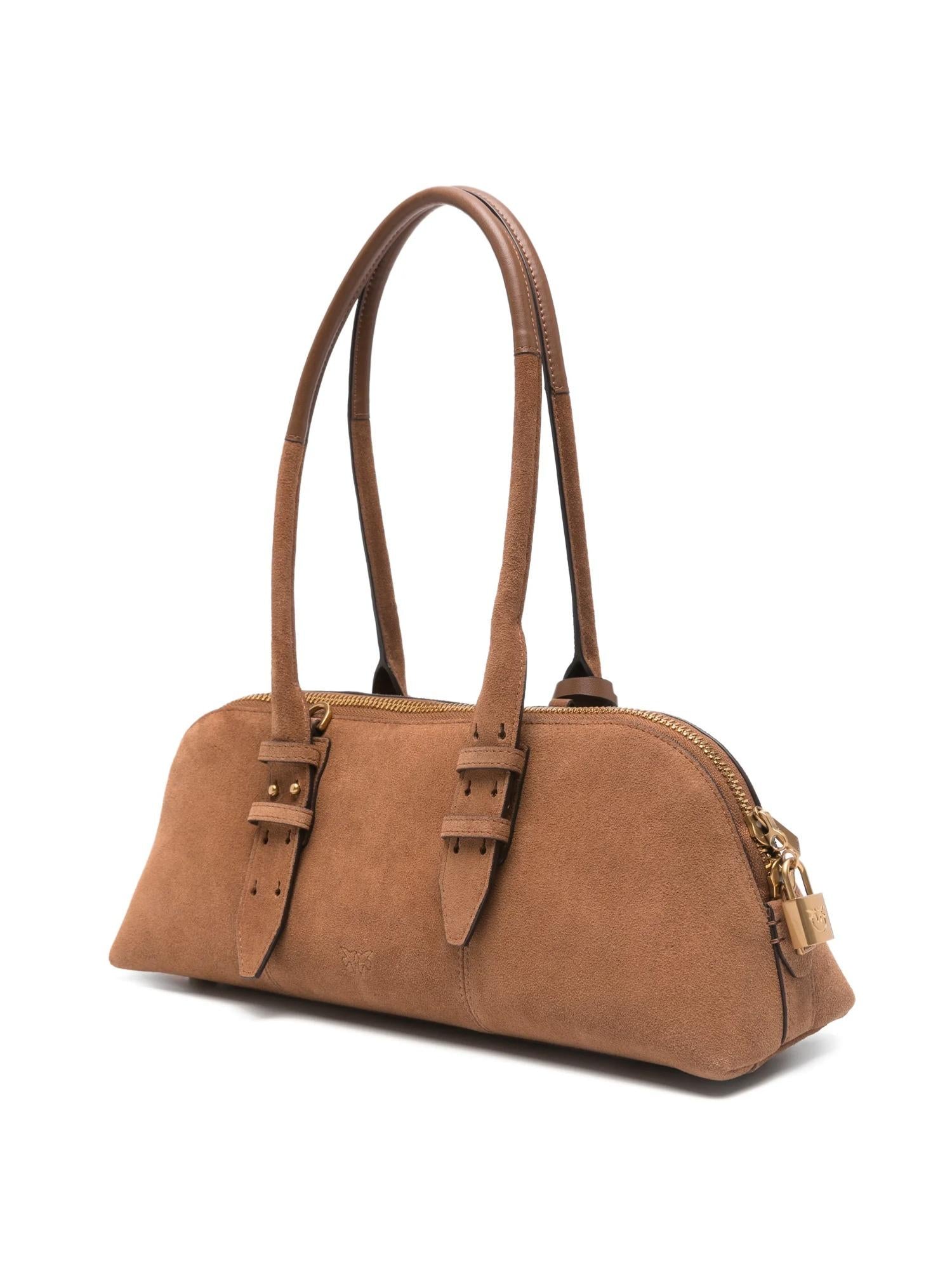 Pinko grote bowlingtas van suède
