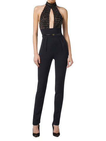 Elisabetta Franchi Tuta con ricami cocco