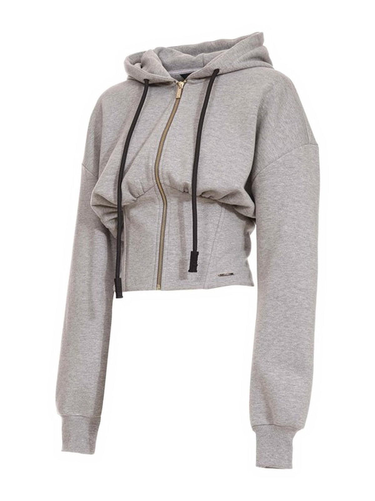 Felpa Cropped con Cappuccio e Arricciatura