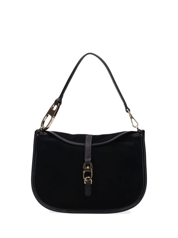 Borsa a Spalla Effetto Suede Nero con Fibbia Dorata