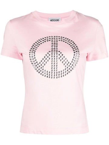 Moschino Jeans T-shirt con logo in strass