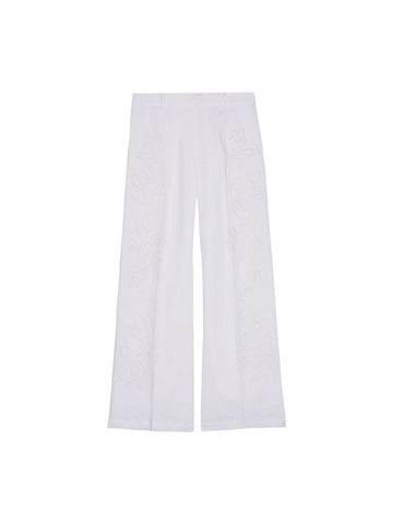 Ermanno Firenze Pantalone in lino con ricami San Gallo