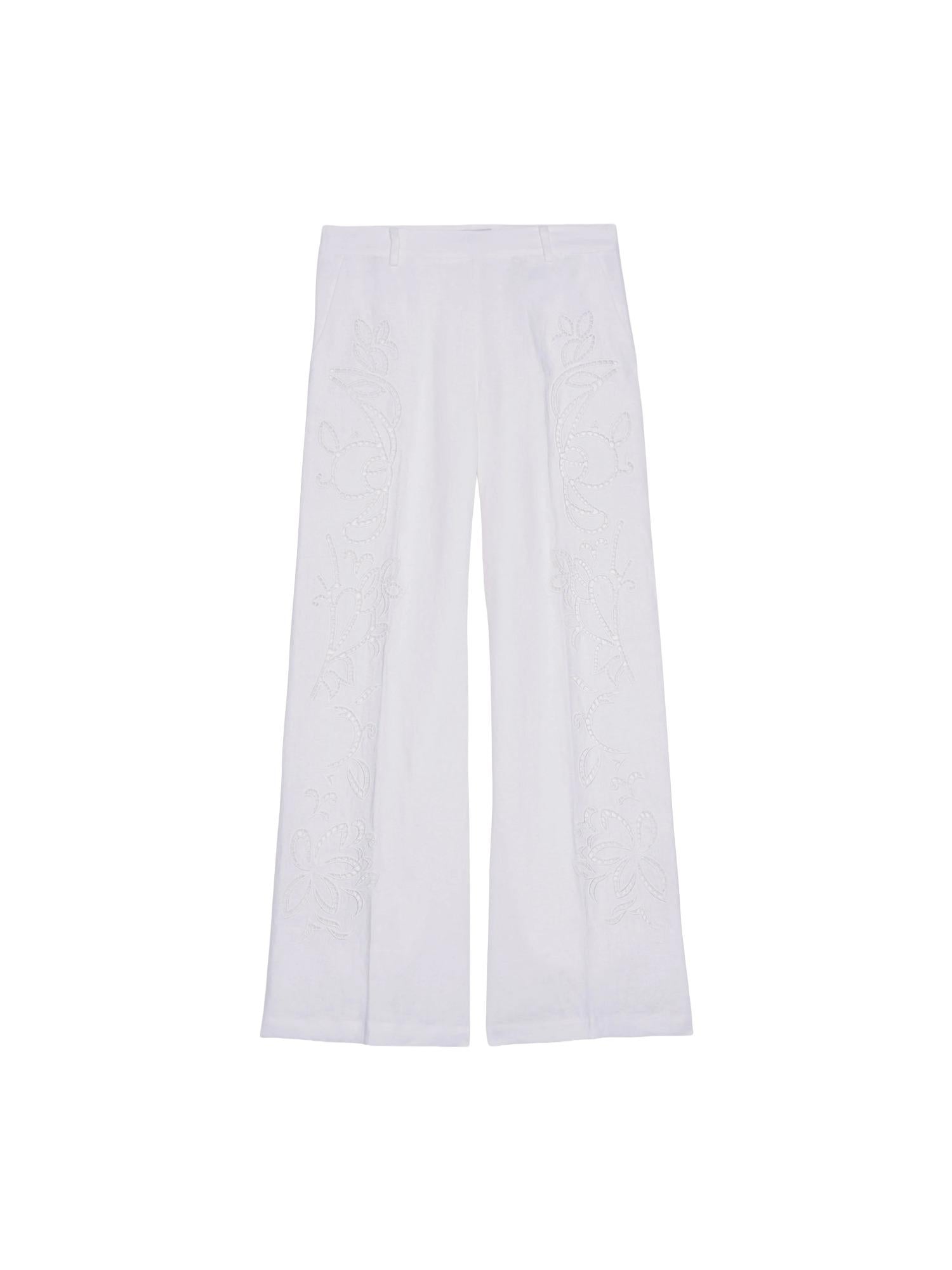 Ermanno Firenze Pantalone in lino con ricami San Gallo