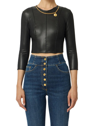 Elisabetta Franchi Maglia in ecopelle con collana