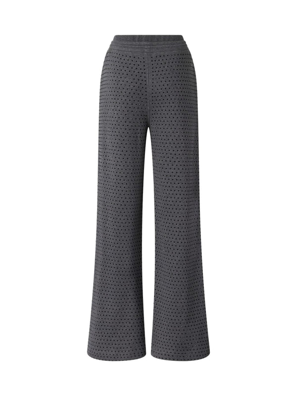 Pantalone con Gamba Ampia in Felpa Full Strass