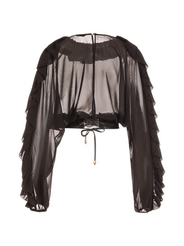 Camicia Corta Trasparente con Volant