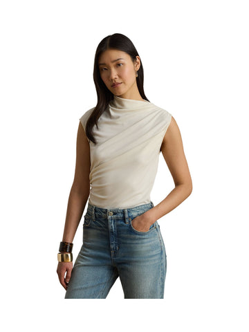 Top a collo alto in jersey elasticizzato arricciato