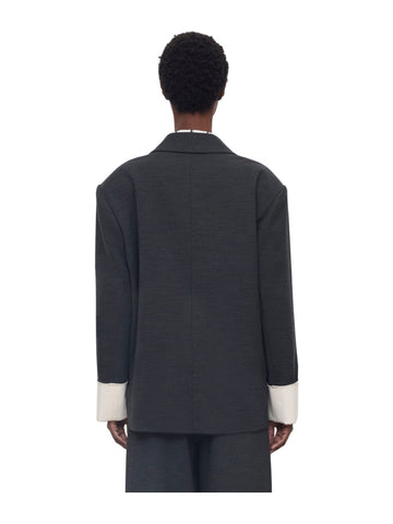 Giacca Doppiopetto Oversize con Polsini a Contrasto