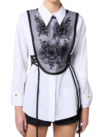Elisabetta Franchi Top in organza con ricami floreali