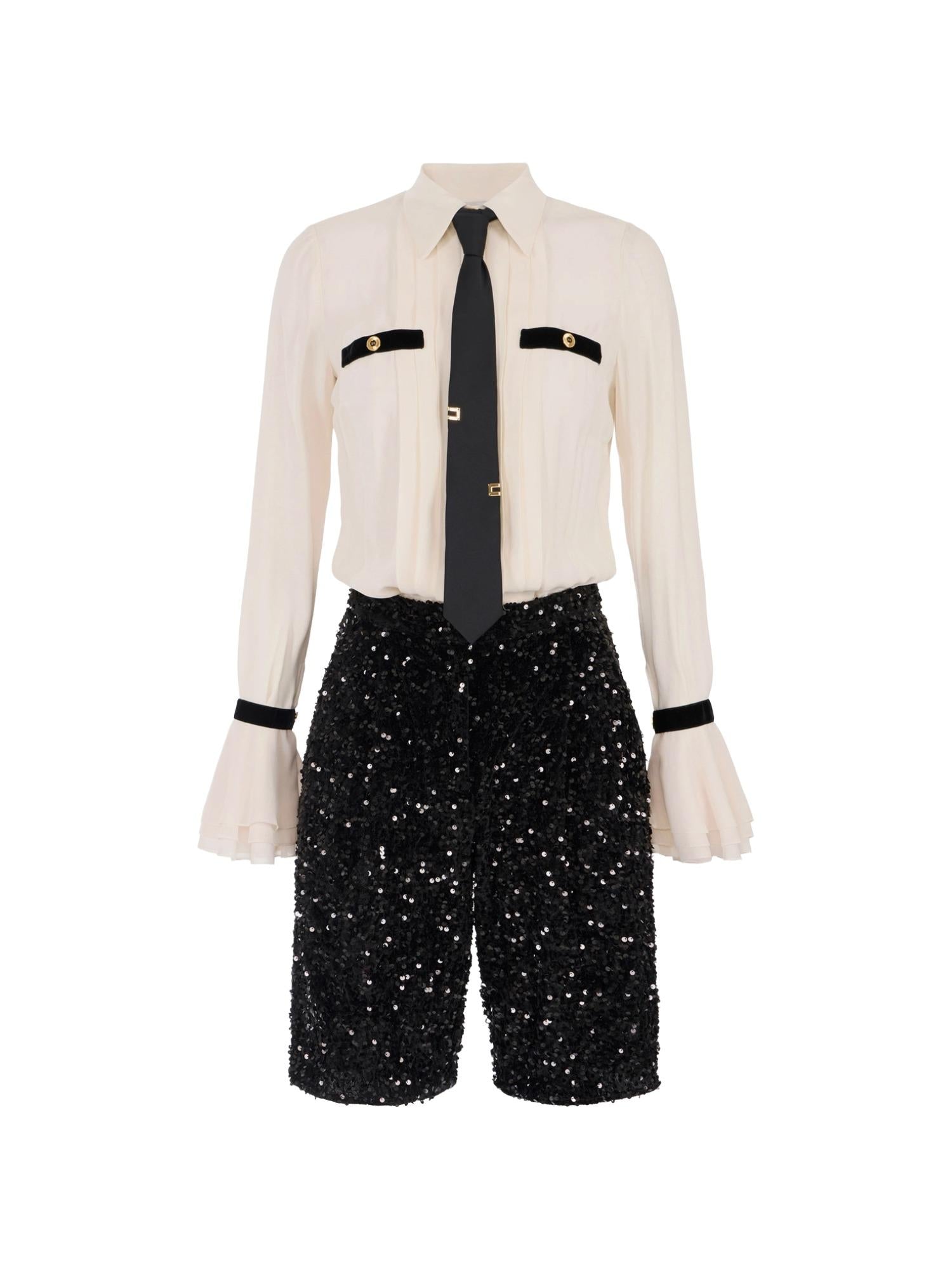 Elisabetta Franchi Tuta con cravatta e paillettes