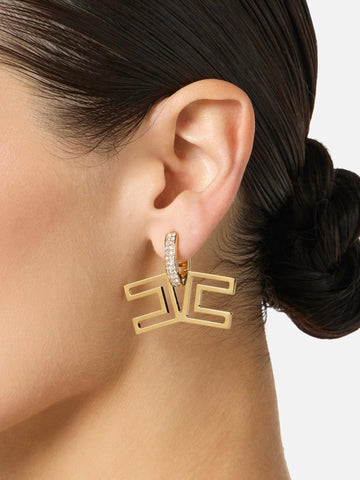 Elisabetta Franchi Orecchini con strass e logo