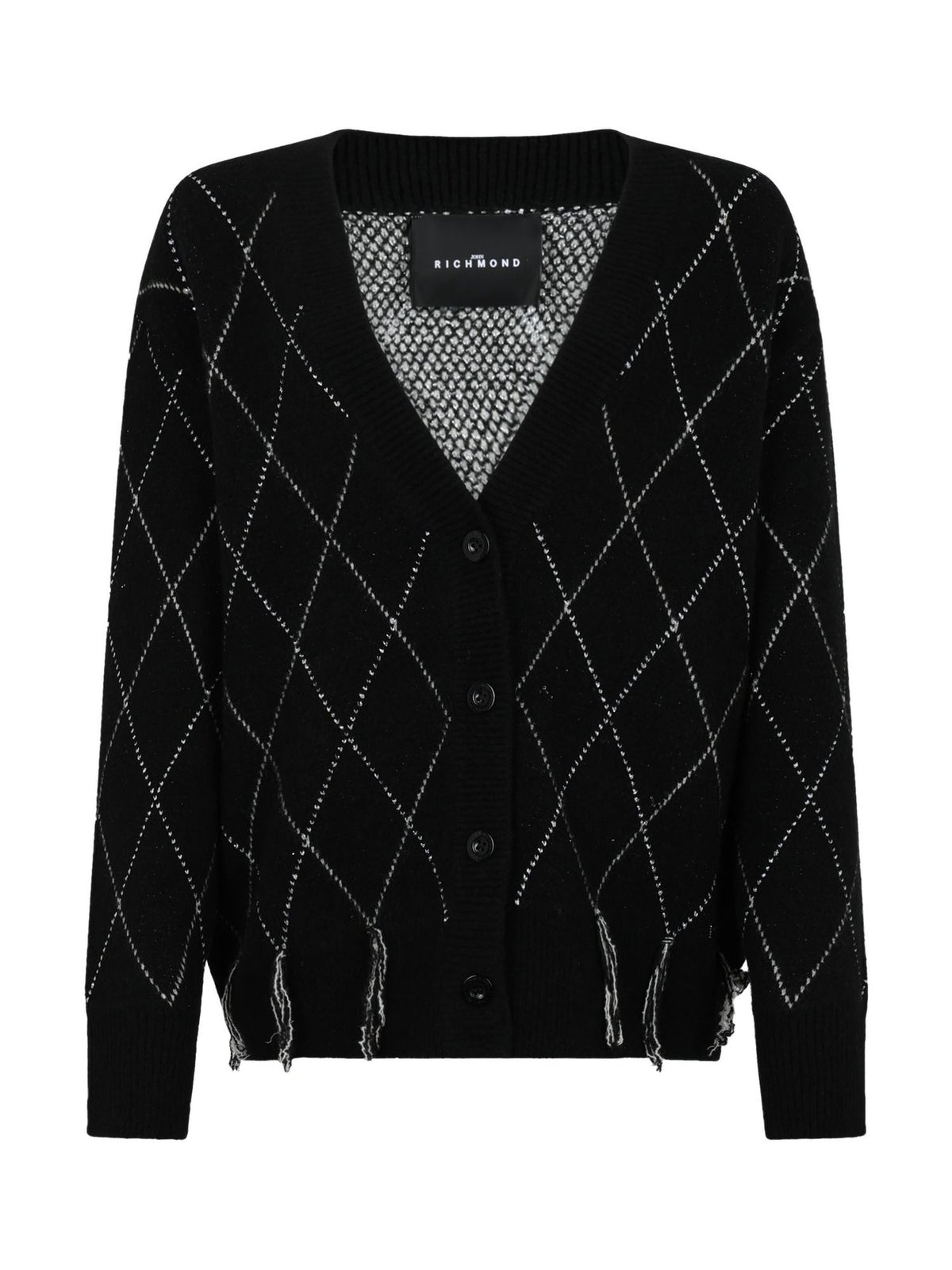 Cardigan Scollo a V con Motivo a Rombi