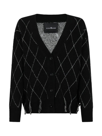 Cardigan Scollo a V con Motivo a Rombi