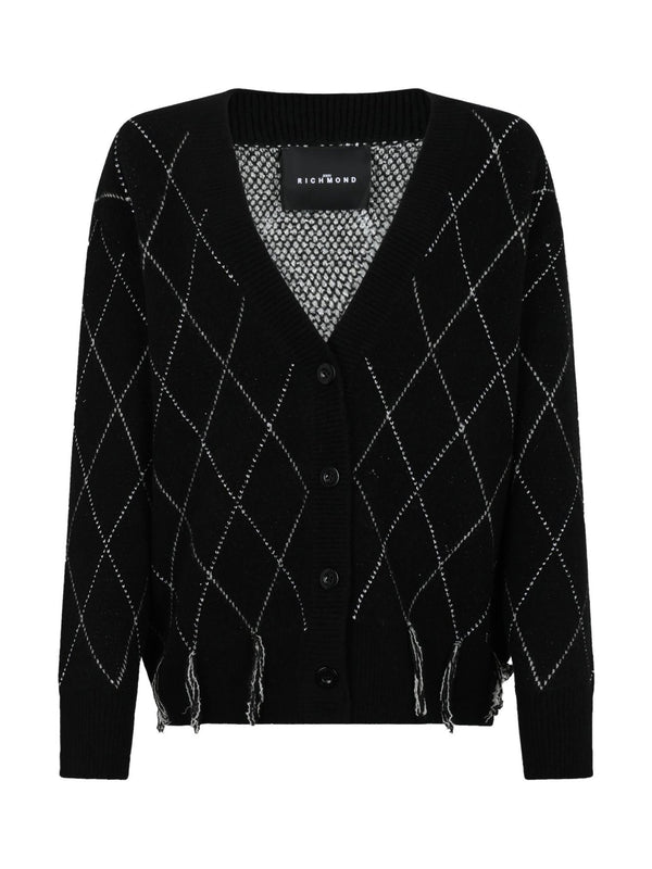 Cardigan Scollo a V con Motivo a Rombi