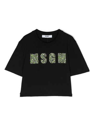 MSGM T-shirt con logo in strass