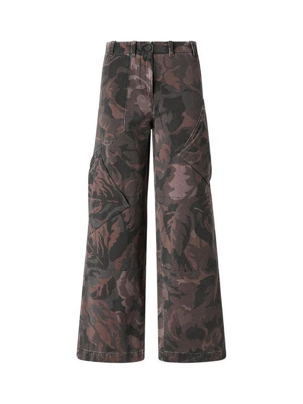 Pantalone Palazzo in Gabardina con Stampa Floreale