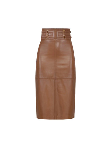 Elisabetta Franchi Gonna in pelle con logo in rilievo