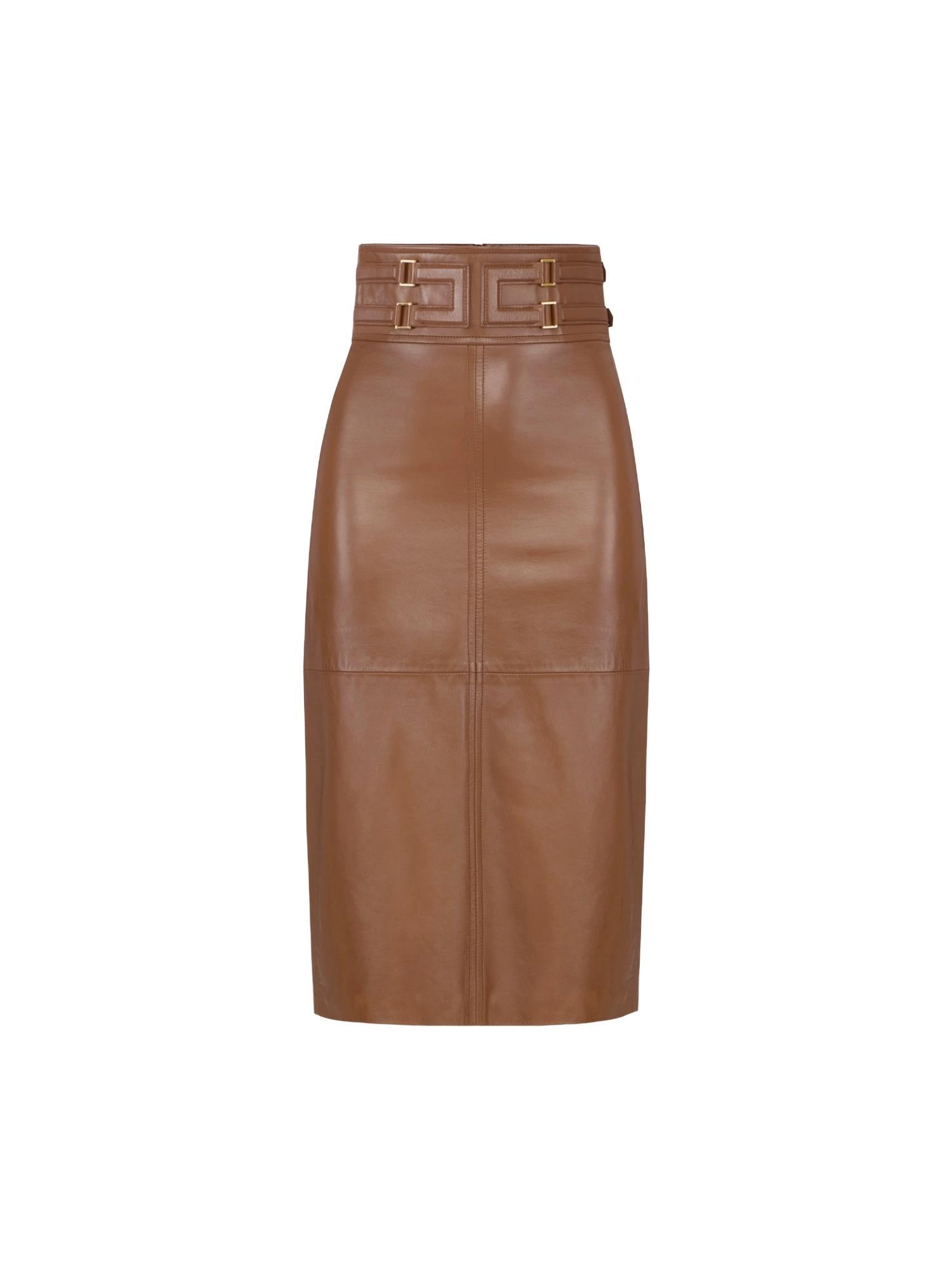 Elisabetta Franchi Gonna in pelle con logo in rilievo