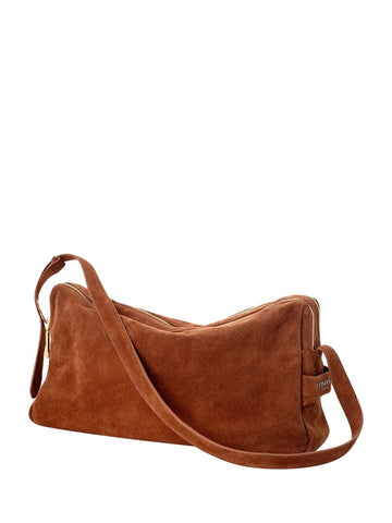 Borsa a Spalla Marrone Effetto Suede con Tracolla