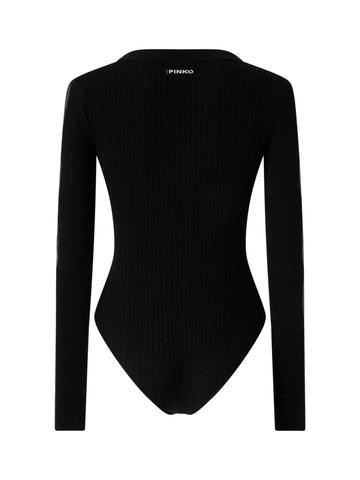 Body a Costine con Scollo a V e Trasparenze