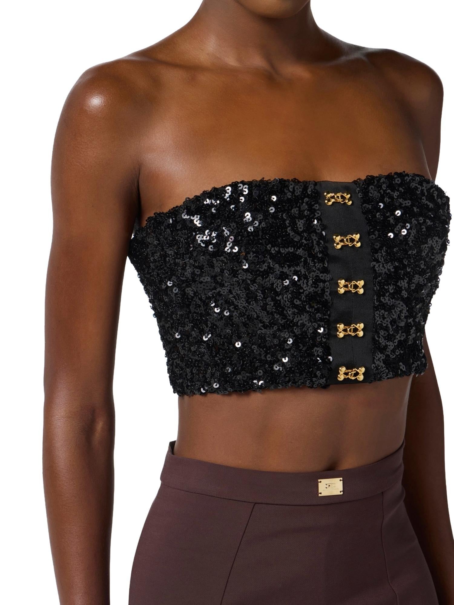 Elisabetta Franchi Top in paillettes con ganci gioiello