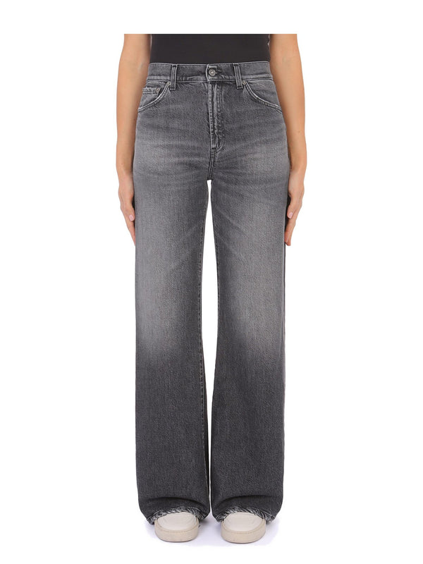 Jeans Wide Leg Amber con Cuciture a Contrasto