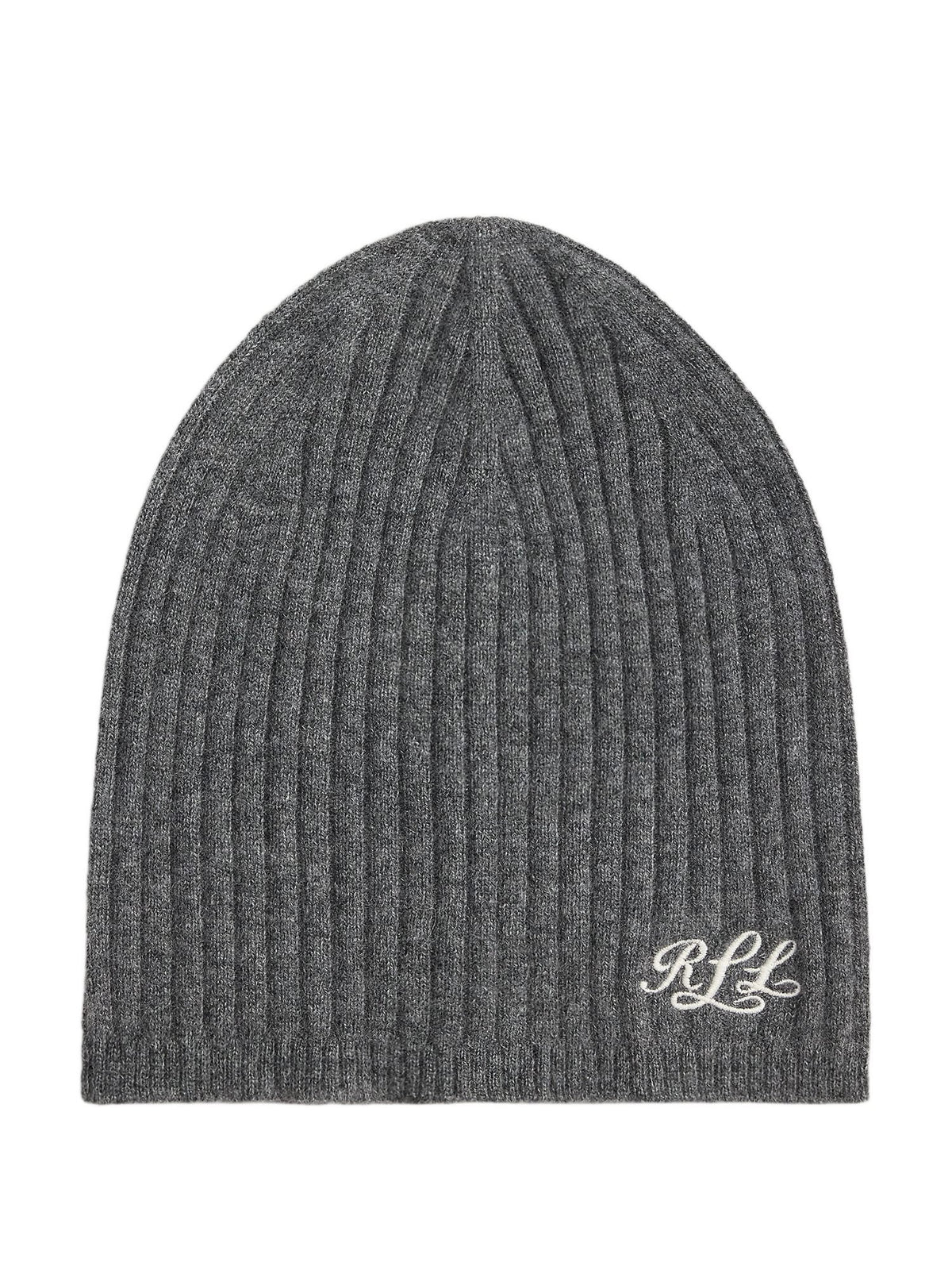 Berretto in cashmere a coste con logo ricamato