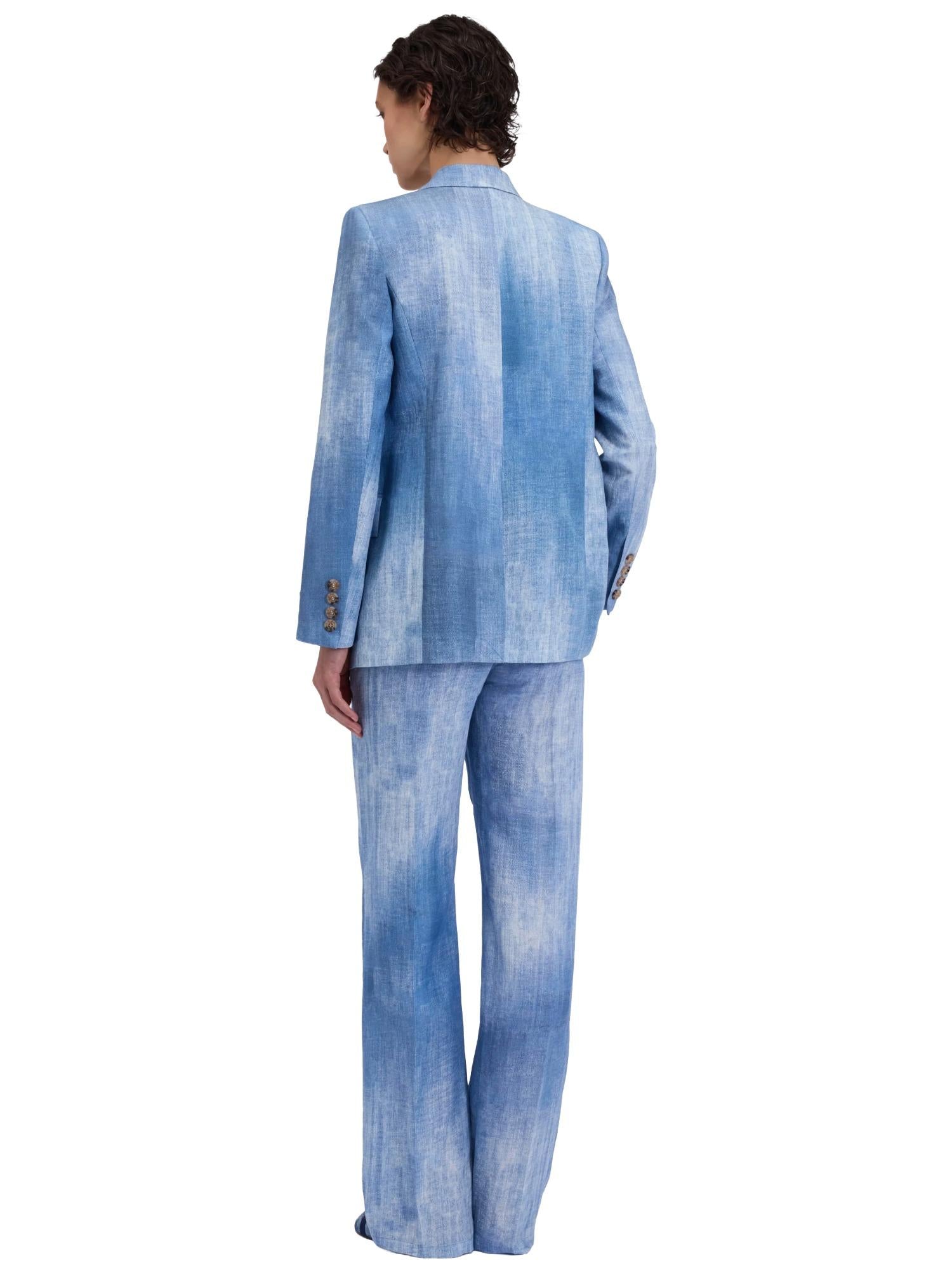Ermanno Firenze dubbelrijige blazer met denimprint