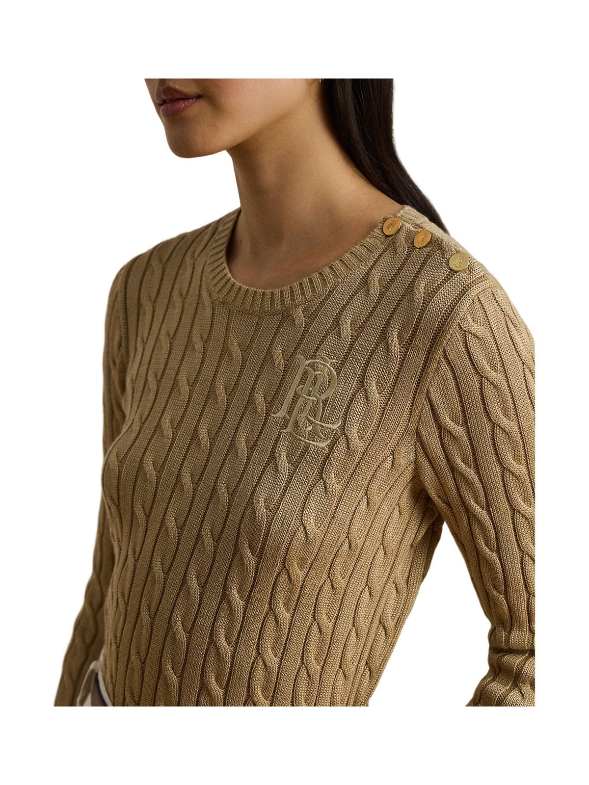 Maglione a trecce con rivestimento a bottoni