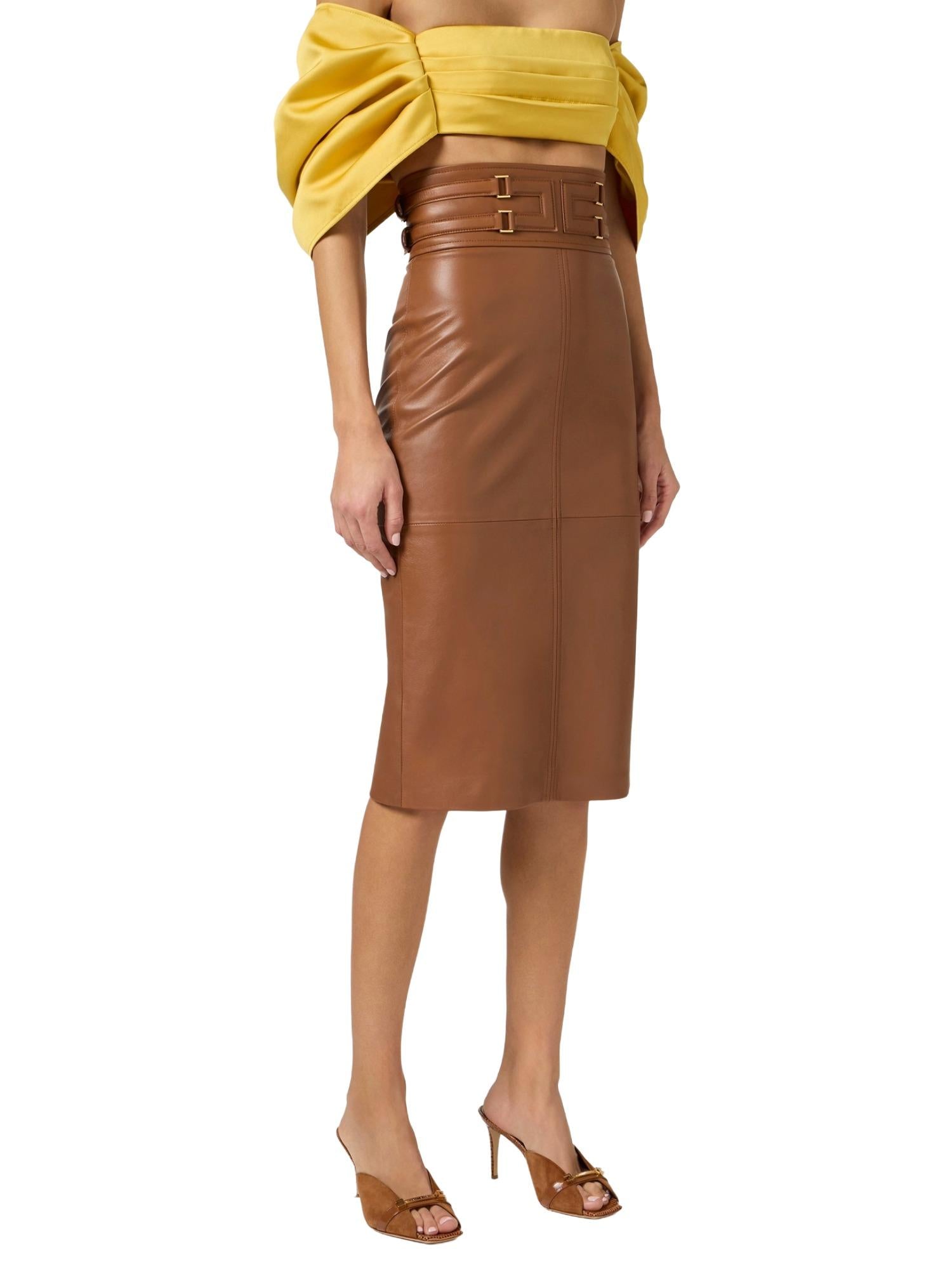 Elisabetta Franchi Gonna in pelle con logo in rilievo