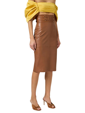 Elisabetta Franchi Gonna in pelle con logo in rilievo