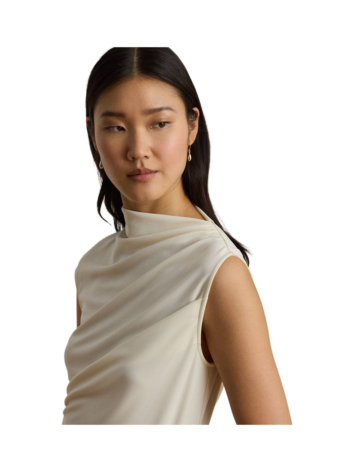 Top a collo alto in jersey elasticizzato arricciato